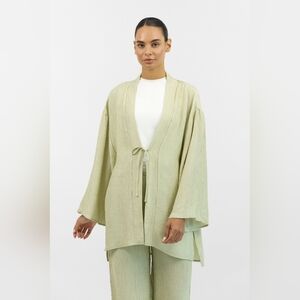 Bow Detail Kimono Cardigan Set in Icy Green